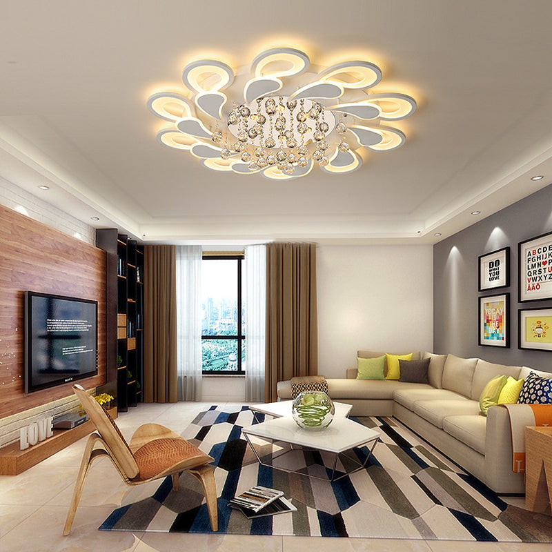 White Windmill Flush Lamp Led Acrylic Ceiling Fixture With Crystal Drop - 27/31.5 Modernist Design