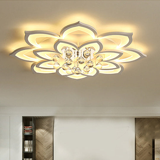 Contemporary LED Acrylic Flushmount Ceiling Light with Crystal Drop in Warm/White Light - 27"/31.5" W
