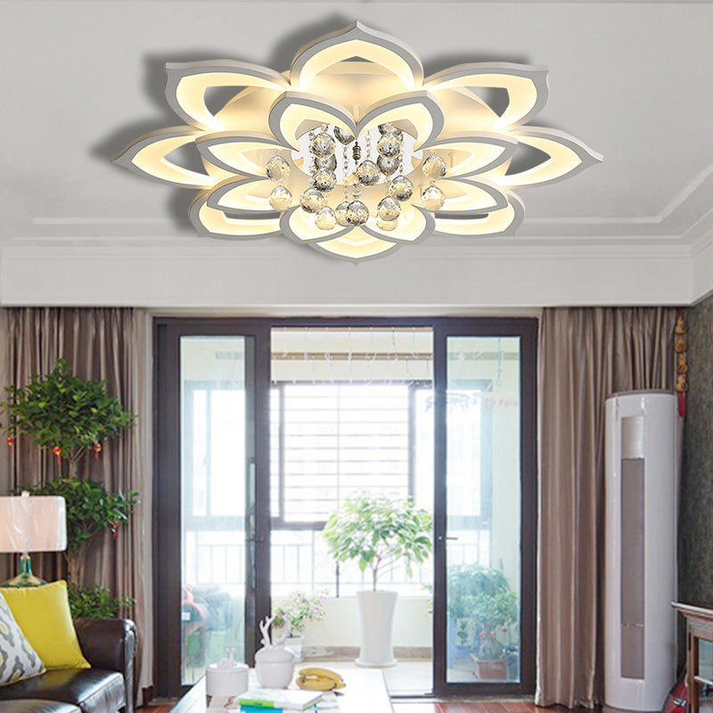 Contemporary LED Acrylic Flushmount Ceiling Light with Crystal Drop in Warm/White Light - 27"/31.5" W