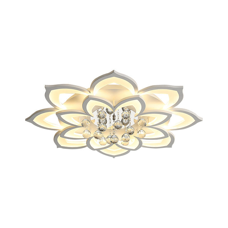 Contemporary LED Acrylic Flushmount Ceiling Light with Crystal Drop in Warm/White Light - 27"/31.5" W