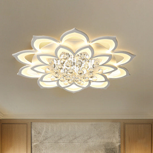Contemporary LED Acrylic Flushmount Ceiling Light with Crystal Drop in Warm/White Light - 27"/31.5" W