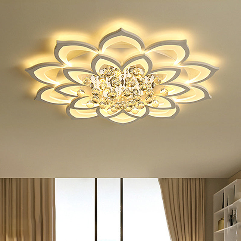 Contemporary Led Acrylic Flushmount Ceiling Light With Crystal Drop In Warm/White - 27/31.5 W White