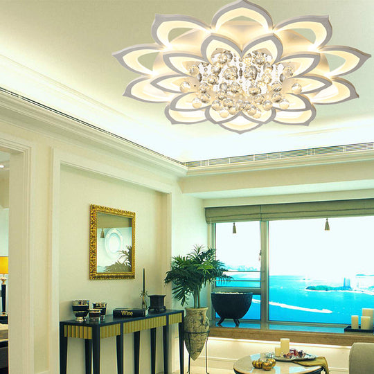Contemporary LED Acrylic Flushmount Ceiling Light with Crystal Drop in Warm/White Light - 27"/31.5" W