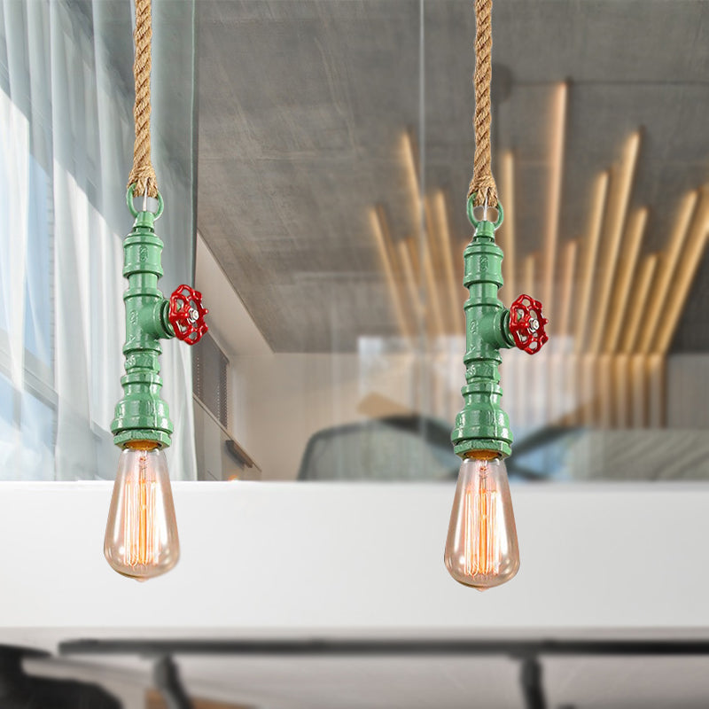 Plafonnier industriel en fer forgé – Finition rouge/bleue, lampe d'escalier à 1 lampe