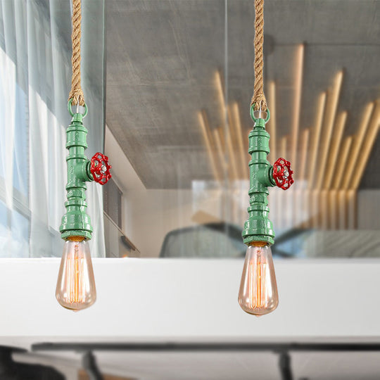 Plafonnier industriel en fer forgé – Finition rouge/bleue, lampe d'escalier à 1 lampe