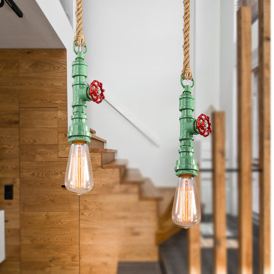 Plafonnier industriel en fer forgé – Finition rouge/bleue, lampe d'escalier à 1 lampe