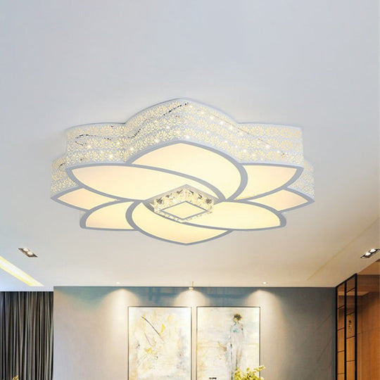 Contemporary Metal Flushmount Light: 23.5"/29.5" W LED White Ceiling Light with Crystal Accent, Warm/White Light