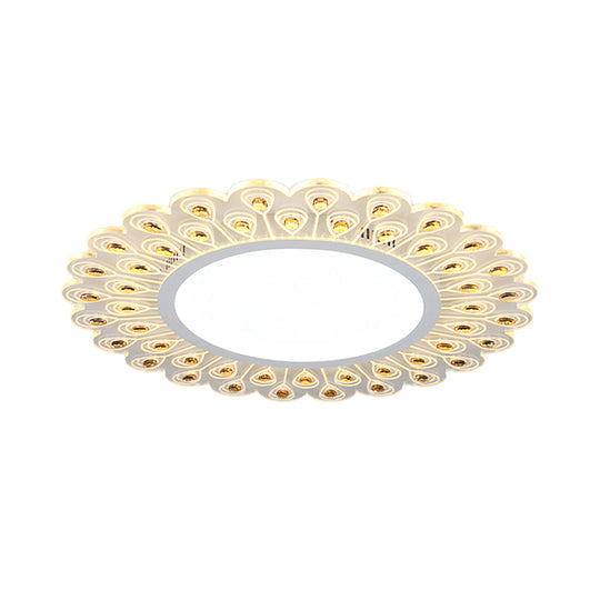 Modern LED White Flush Light with Peacock Tail Design, 14"/19.5" Diameter