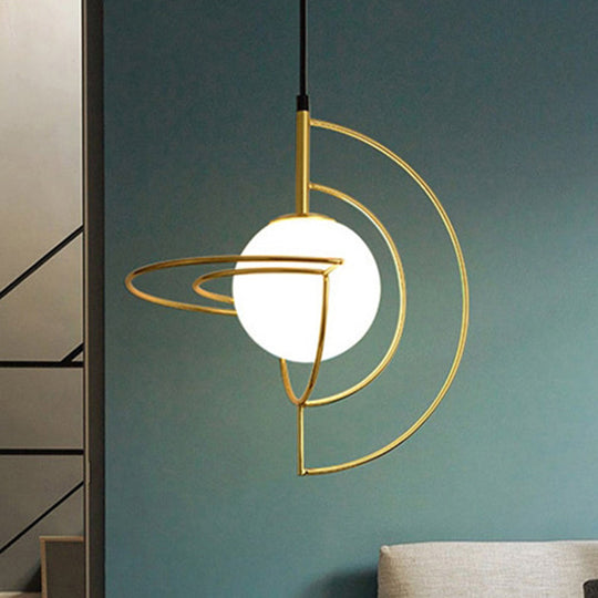 Gold Globe Pendant Light with Milk Glass Shade - Simple Dining Room Hanging Light