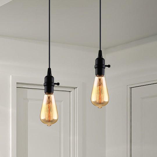 Lampe suspendue industrielle en métal avec cordon réglable - Plafonnier à ampoule exposée noire pour restaurants (1 tête)