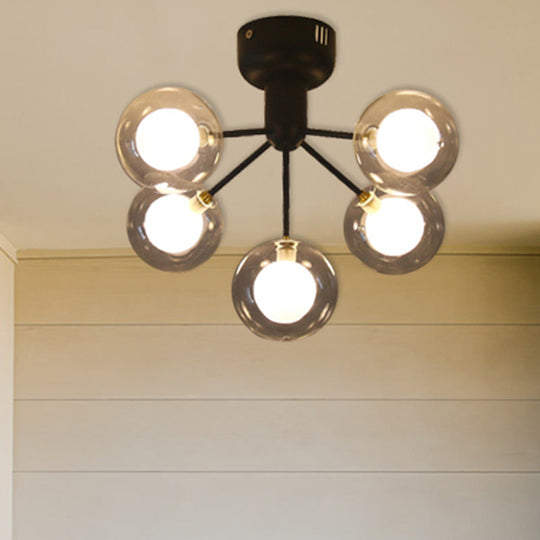 Plafonnier semi-encastré moderne à 5 lampes en verre pour hall d'entrée et couloir