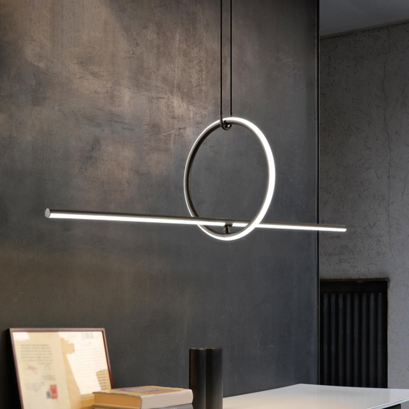 Modern Black Metal Stick And Ring Led Pendant Lamp For Dining Room Island