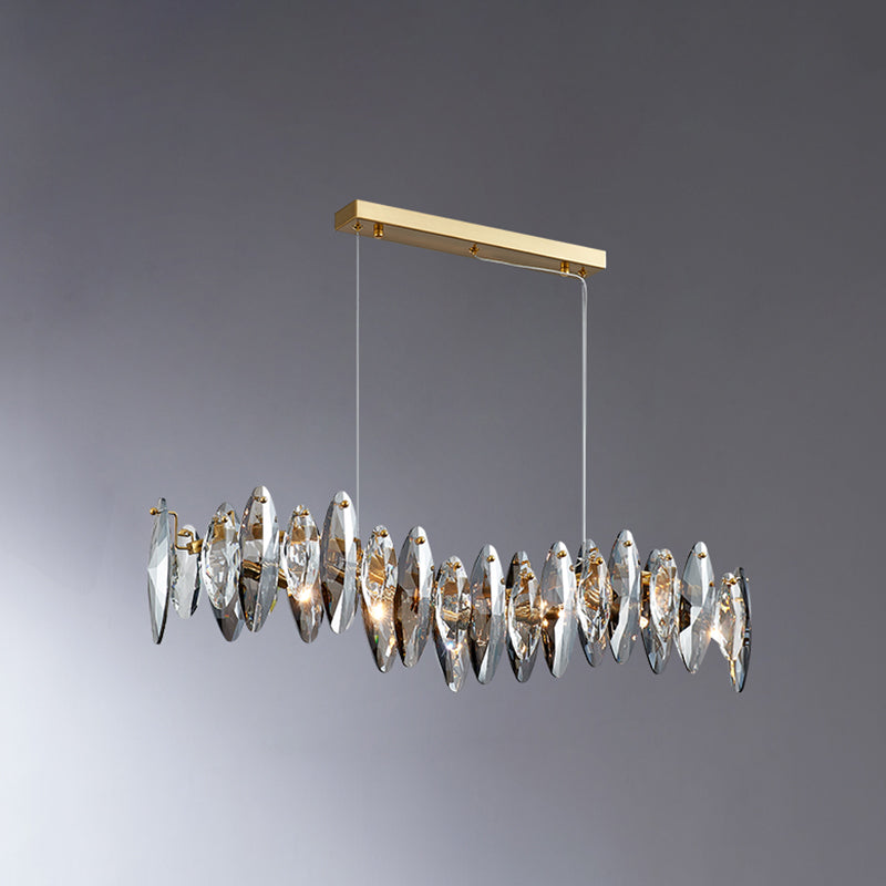 Postmodern Smoke Grey Glass Leaf Suspension Lamp Gold Restaurant Island Light / 35.5