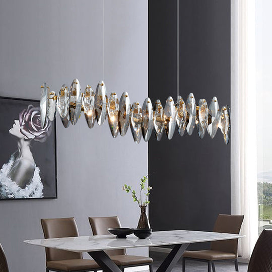 Postmodern Smoke Grey Glass Leaf Suspension Lamp Gold Restaurant Island Light