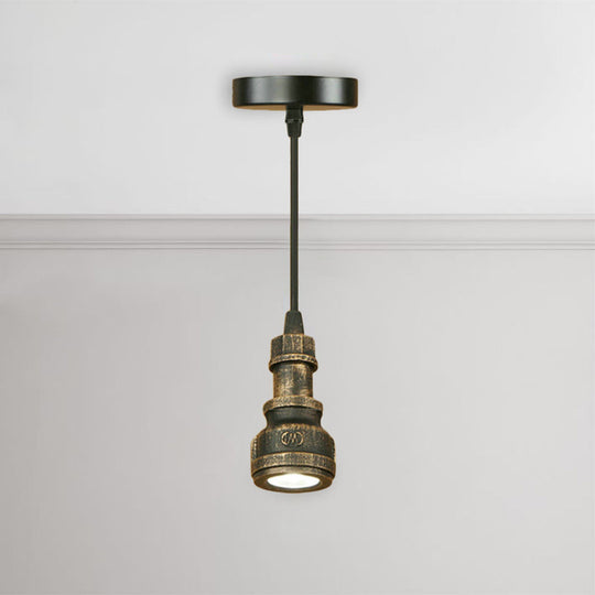Vintage Mini Pendant Lamp with Water Pipe and Wrought Iron in Aged Brass Finish