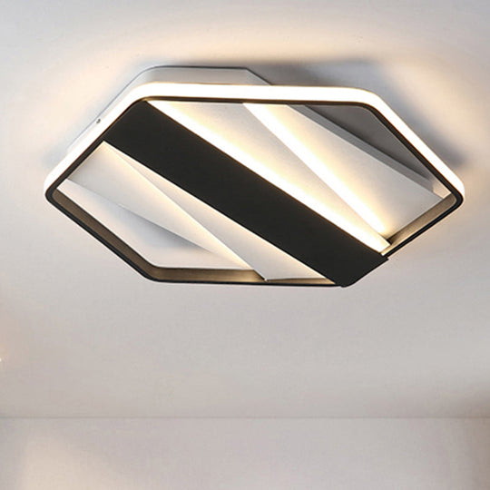Modern Black Acrylic LED Flush Ceiling Light for Hotels - Rectangle and Hexagon Design