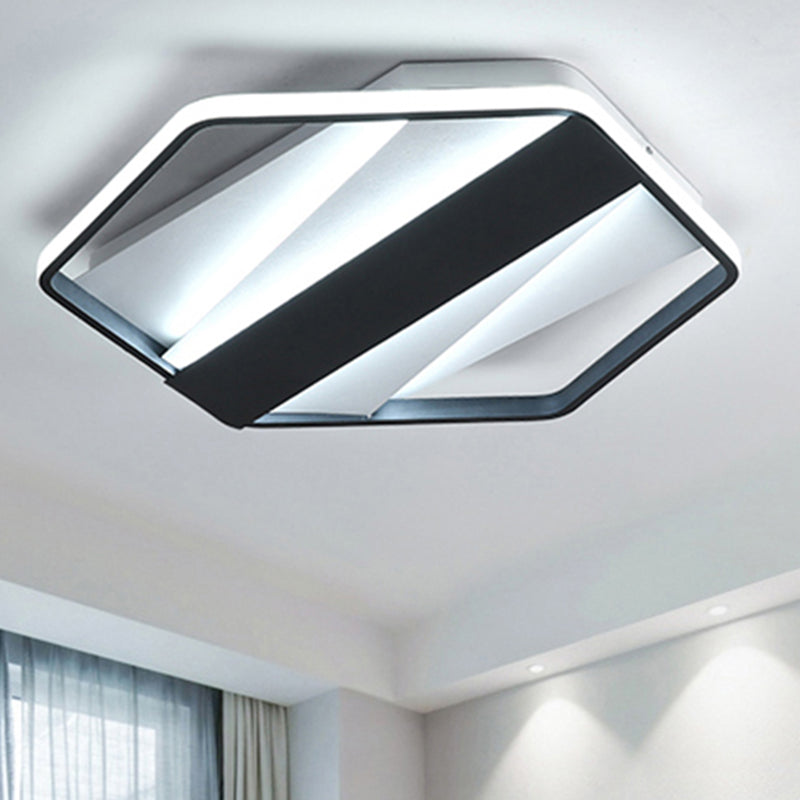 Modern Black Acrylic LED Flush Ceiling Light for Hotels - Rectangle and Hexagon Design