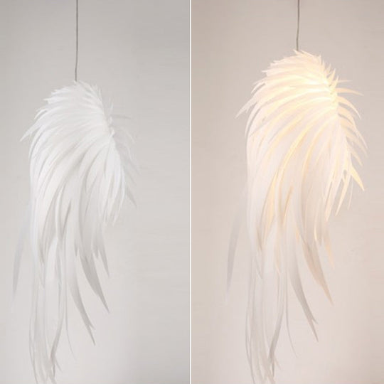 Minimalist Plastic White Feather Pendant Lamp - Angel Wing Design For Living Room Lighting