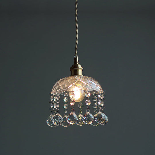 Vintage Flower Shaped Clear Glass Flower Pendant Light with Teardrop Crystals