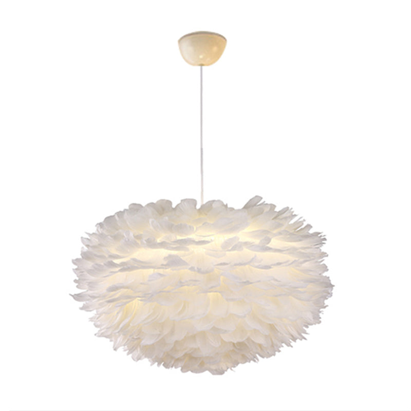 Nordic Style Feather Chandelier: White Globe Hanging Light Fixture