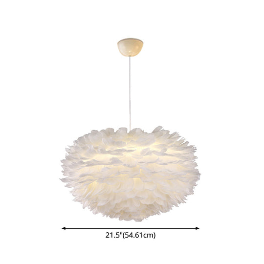 Nordic Style Feather Chandelier: White Globe Hanging Light Fixture
