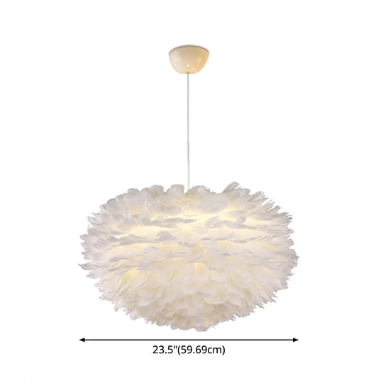 Nordic Style Feather Chandelier: White Globe Hanging Light Fixture