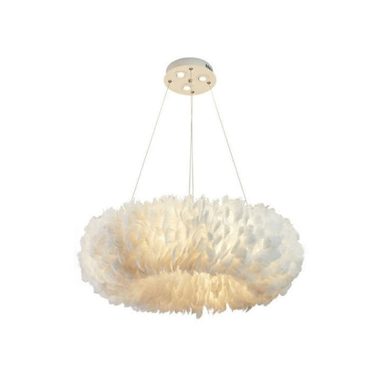 Modern White Feather Hanging Pendant Light For Bedroom / 19.5 Circle