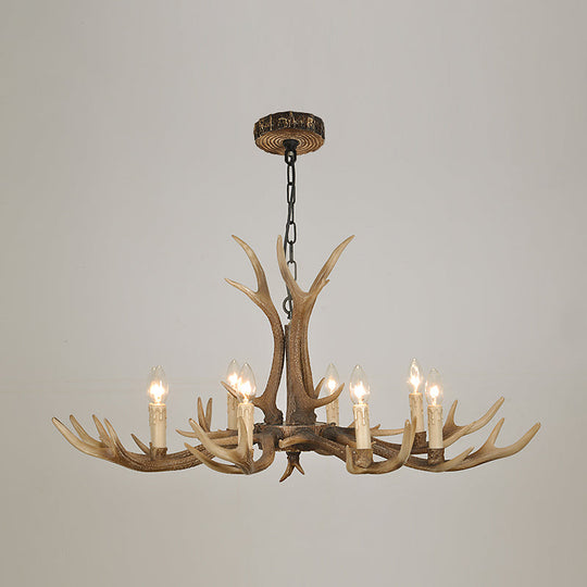 Rustic Brown Resin Antler Chandelier Ceiling Light With Candle Design - Authentic Look 8 / C