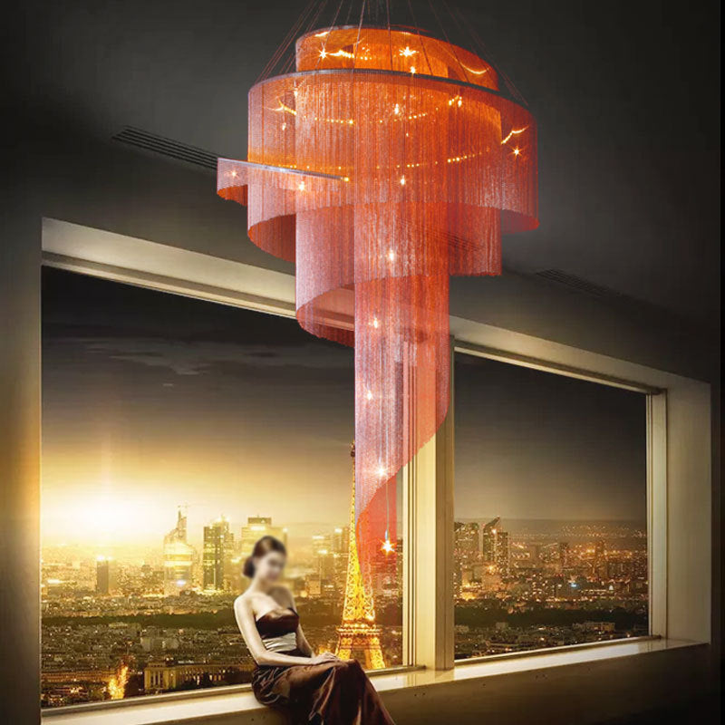 Sleek Spiral Tassel Chandelier: Modern 4-Light Ceiling Fixture for Hall