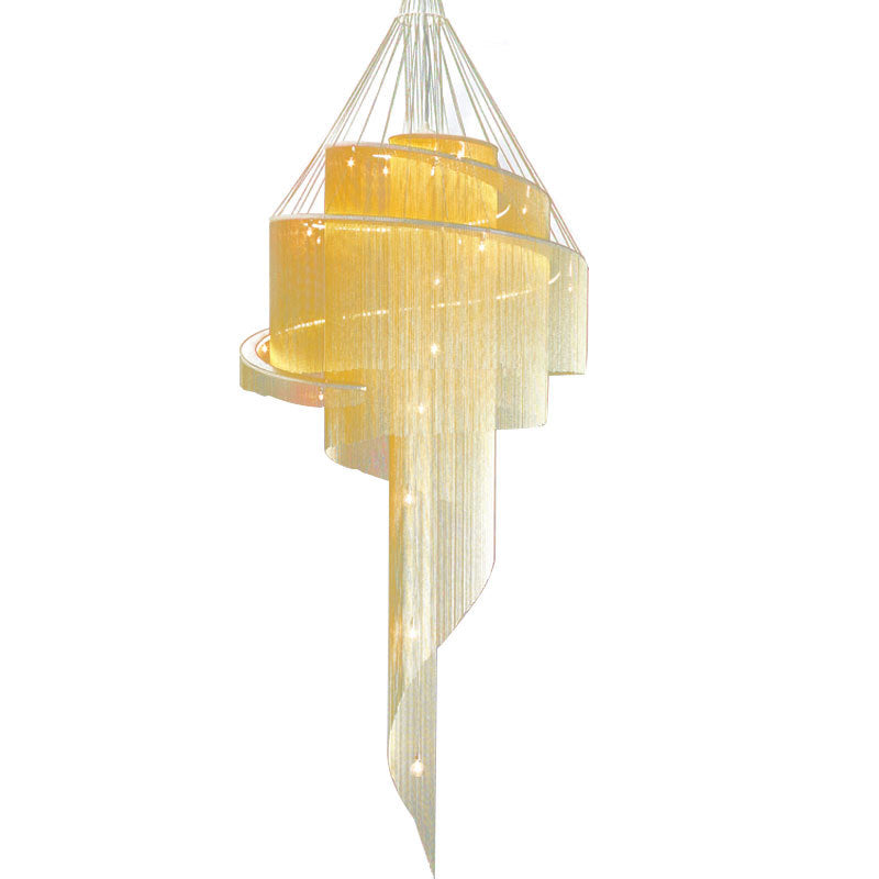 Sleek Spiral Tassel Chandelier - Modern Metal 4-Light Ceiling Light For Hall Gold