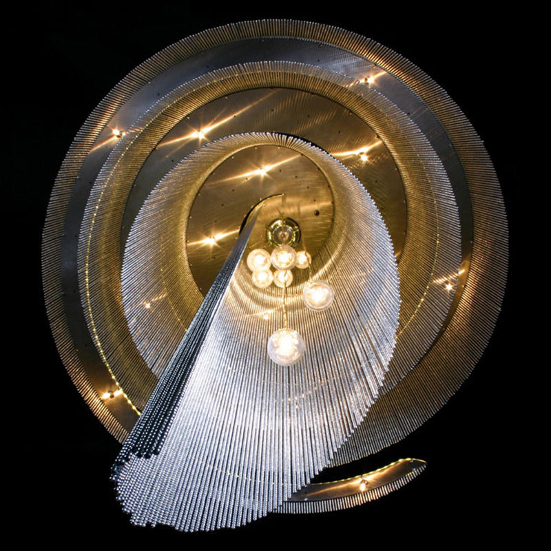 Sleek Spiral Tassel Chandelier - Modern Metal 4-Light Ceiling Light For Hall