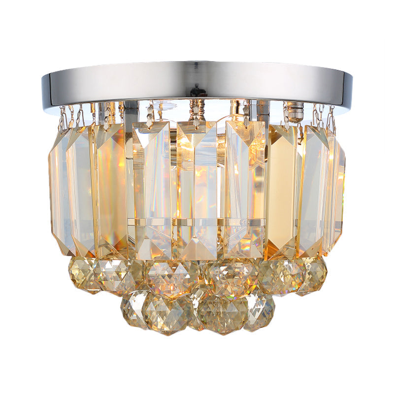 Crystal Mini Flush 2-Light Ceiling Fixture - Simple Design for Corridors - Clear/Smoke Gray/Cognac
