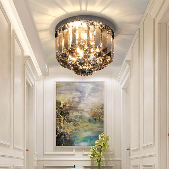 Crystal Mini Flush 2-Light Ceiling Fixture - Simple Design for Corridors - Clear/Smoke Gray/Cognac