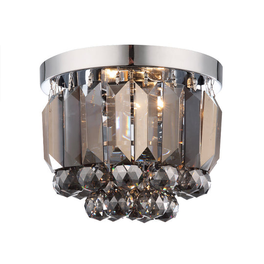 Crystal Mini Flush 2-Light Ceiling Fixture - Simple Design For Corridors Clear/Smoke Gray/Cognac