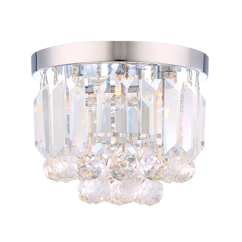 Crystal Mini Flush 2-Light Ceiling Fixture - Simple Design for Corridors - Clear/Smoke Gray/Cognac