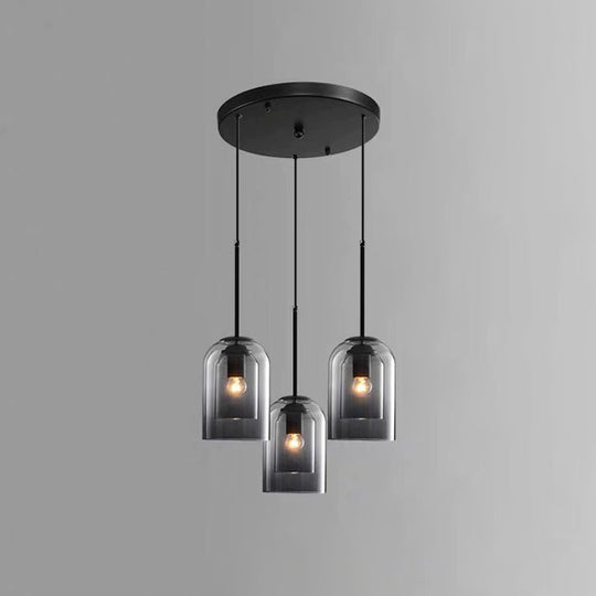 Modern Glass Pendant Ceiling Light For Bedroom - Bell Hanging Lamp 3 / Grey Round