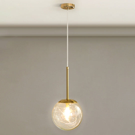 Modern Gold Spherical Glass Pendant Ceiling Light For Bedroom / 8 Linear