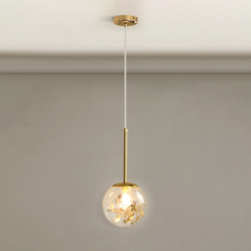 Modern Gold Spherical Glass Pendant Ceiling Light For Bedroom / 5.5 Flower