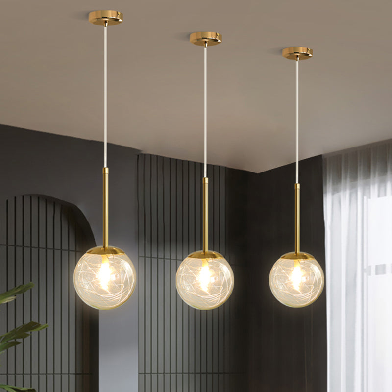 Modern Gold Spherical Glass Pendant Ceiling Light For Bedroom