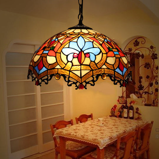 Tiffany-Style Dome Pendant Light - 12 Wide Glass Hanging Lamp For Living Room