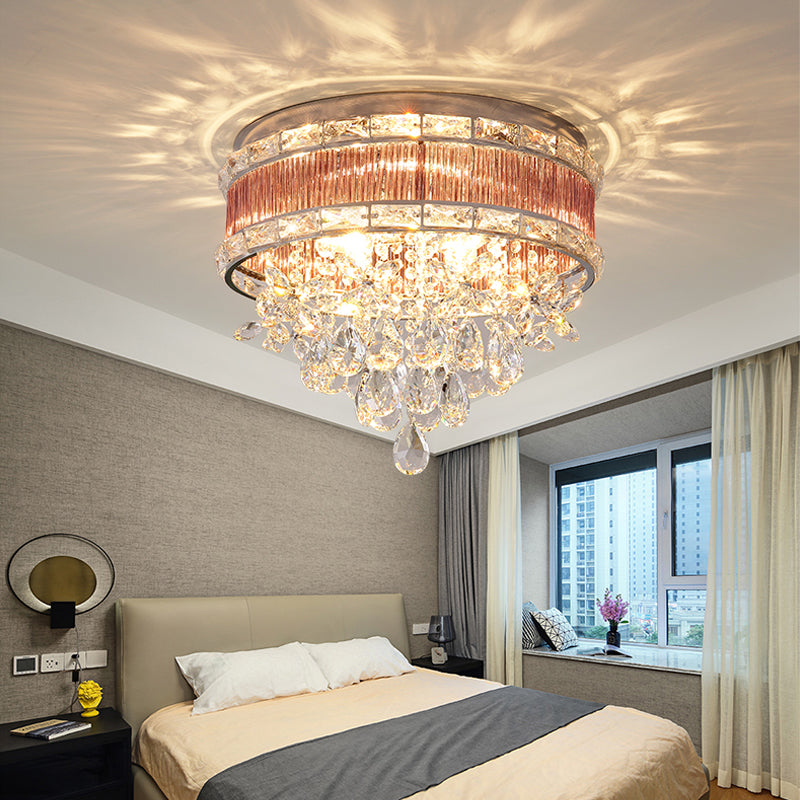 Modernist 6-Light Crystal Teardrop Ceiling Light - 17"/20" Wide Flush Lamp Fixture