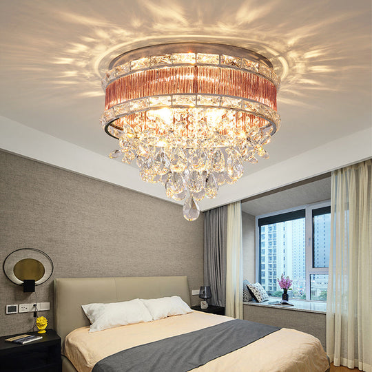 Modernist 6-Light Crystal Teardrop Ceiling Light - 17"/20" Wide Flush Lamp Fixture