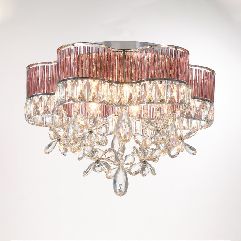 Modernist 6-Light Crystal Teardrop Ceiling Light - 17"/20" Wide Flush Lamp Fixture