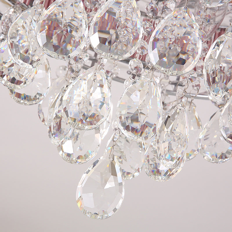 Modernist 6-Light Crystal Teardrop Ceiling Light - 17"/20" Wide Flush Lamp Fixture