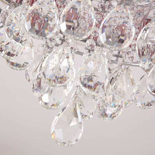 Modernist 6-Light Crystal Teardrop Ceiling Light - 17"/20" Wide Flush Lamp Fixture