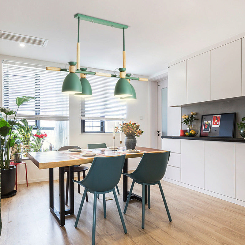 Nordic Style Island Pendant With 4 Metal Lights And Wood Detail