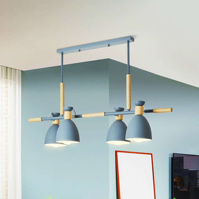 Nordic Style Island Pendant With 4 Metal Lights And Wood Detail
