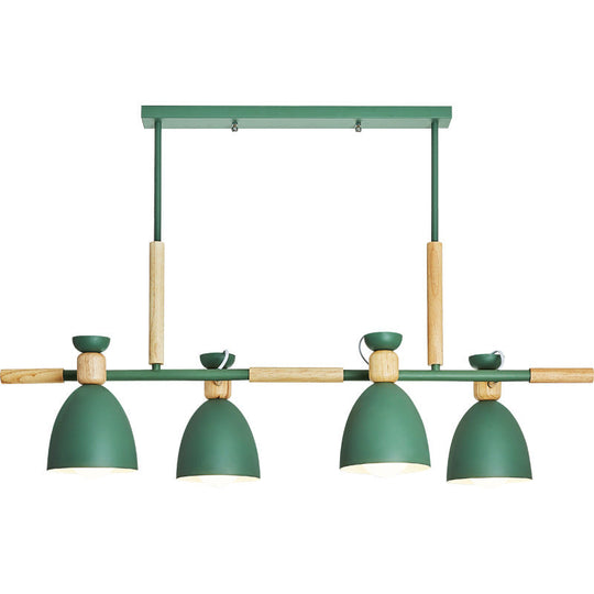 Nordic Style Island Pendant With 4 Metal Lights And Wood Detail