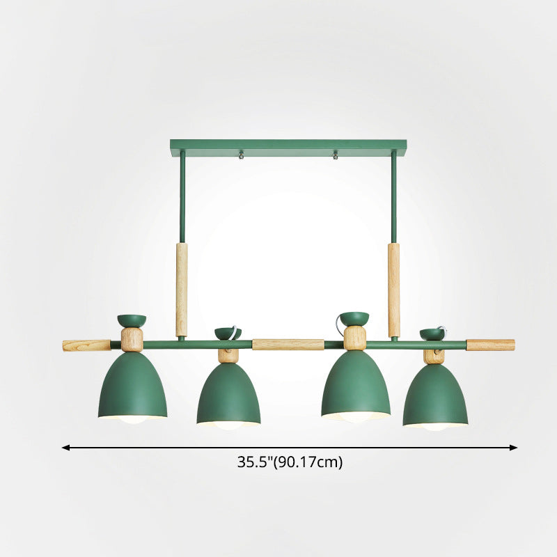 Nordic Style Island Pendant With 4 Metal Lights And Wood Detail