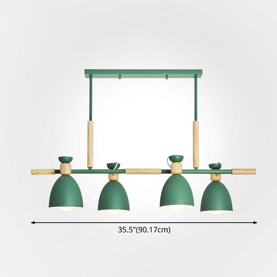 Nordic Style Island Pendant With 4 Metal Lights And Wood Detail